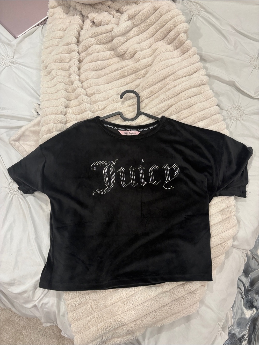 Juicy Couture Black Rhinestone 'Juicy' Logo Velvet Tee